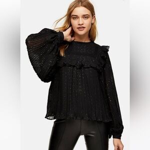 TOPSHOP women’s pleated Swiss dot chiffon blouse
